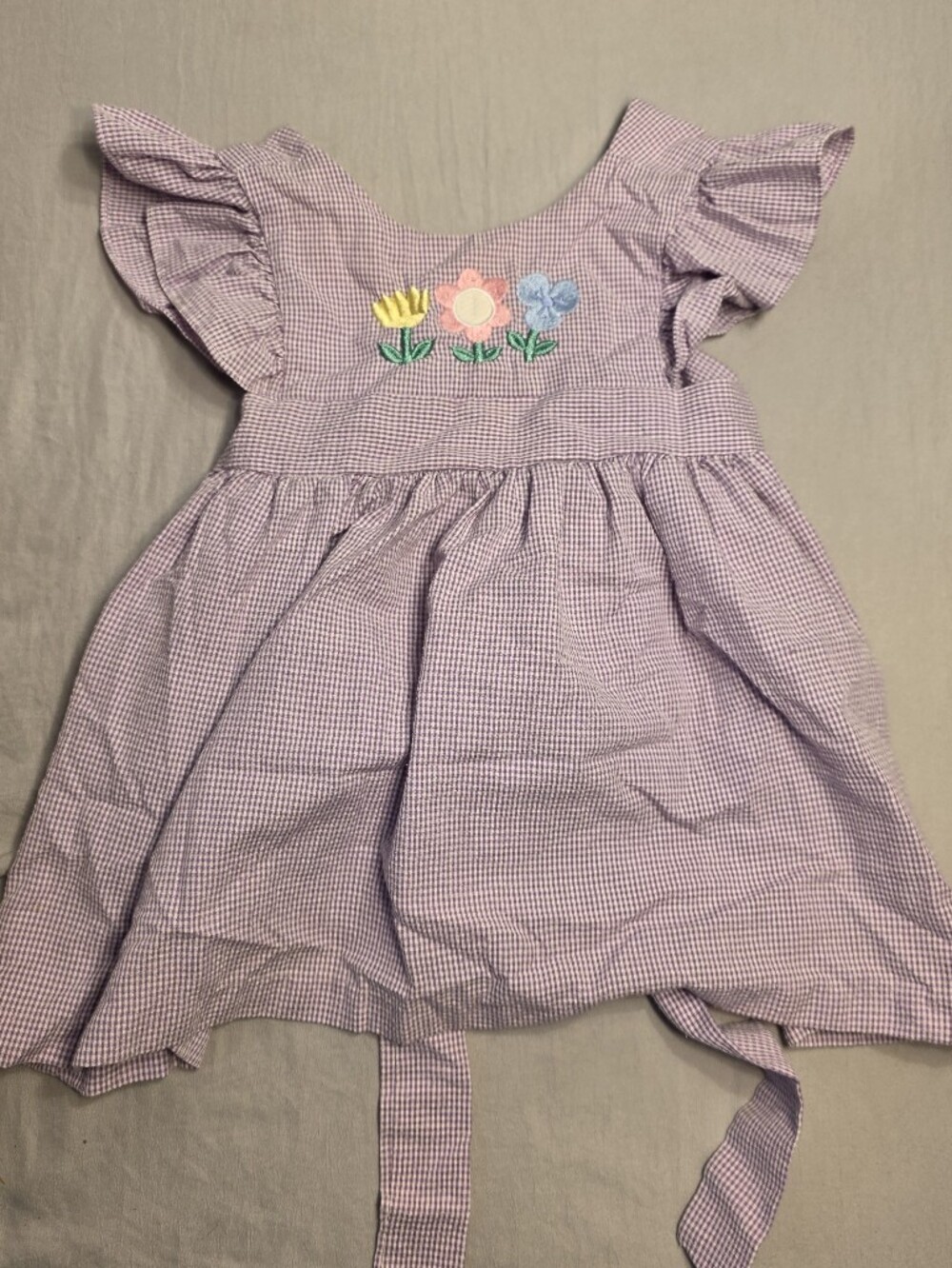 Vintage Lavender Gingham Embroidered Dress